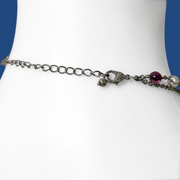 Laila Rowe Layered Necklace Antiqued Silver Tone Purple Red Dangle Bead Boho - Picture 2 of 12